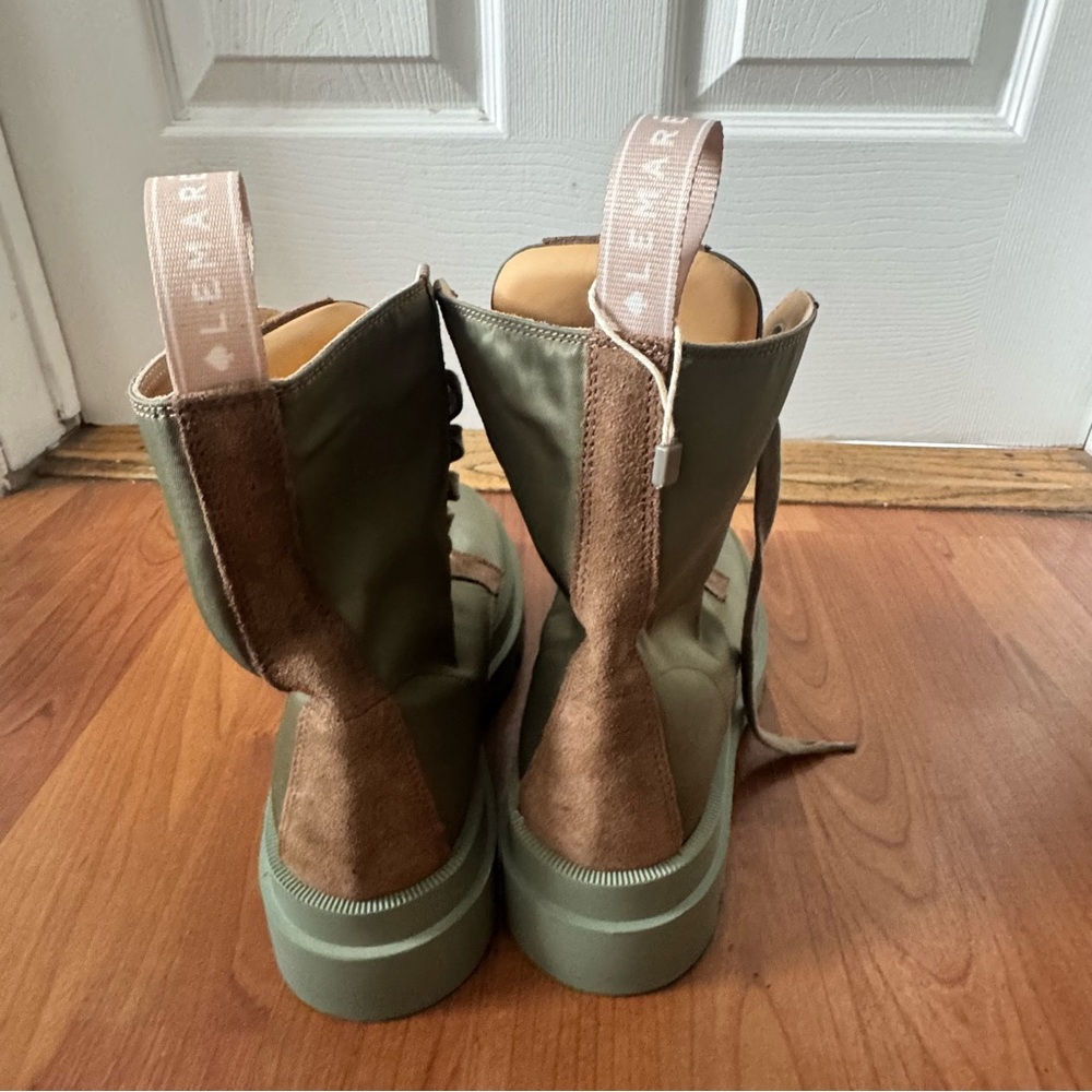 NEW LEMARÉ Olive Green Lace-Up Boots with Suede Heart Logo - Picture 7 of 9